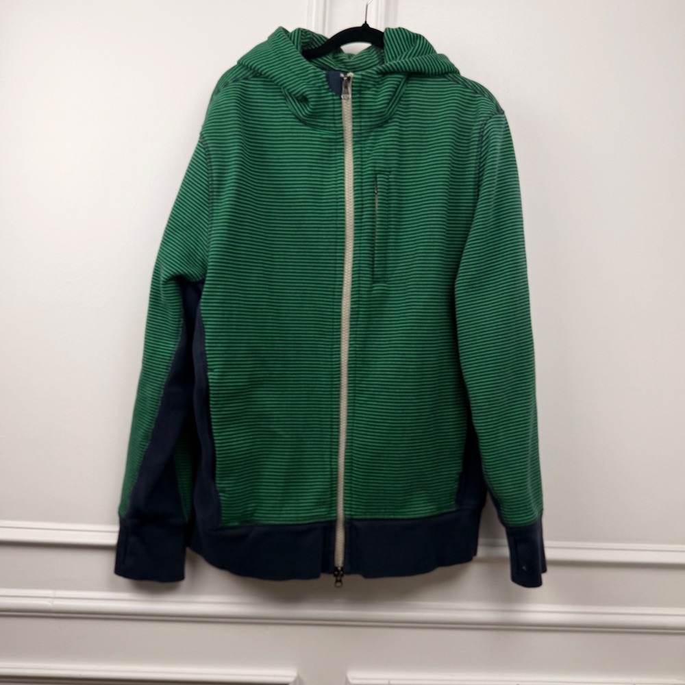 Lululemon Men's Scuba Full Zip Hoodie a green and navy stripe pattern